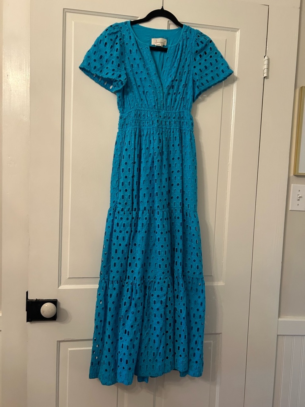 Anthropologie Eyelet Maxi Dress in Bright Turquoise